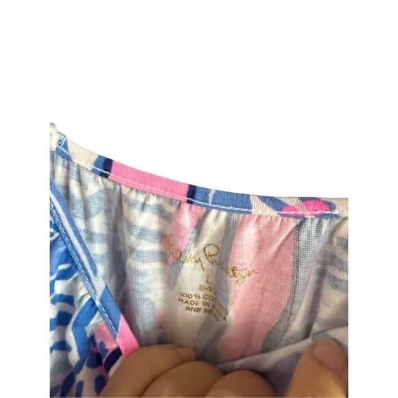 Lilly Pulitzer Aleene Kids Girls Blue Pink Sailboat Sleeveless Romper Size Large - Picture 2 of 7